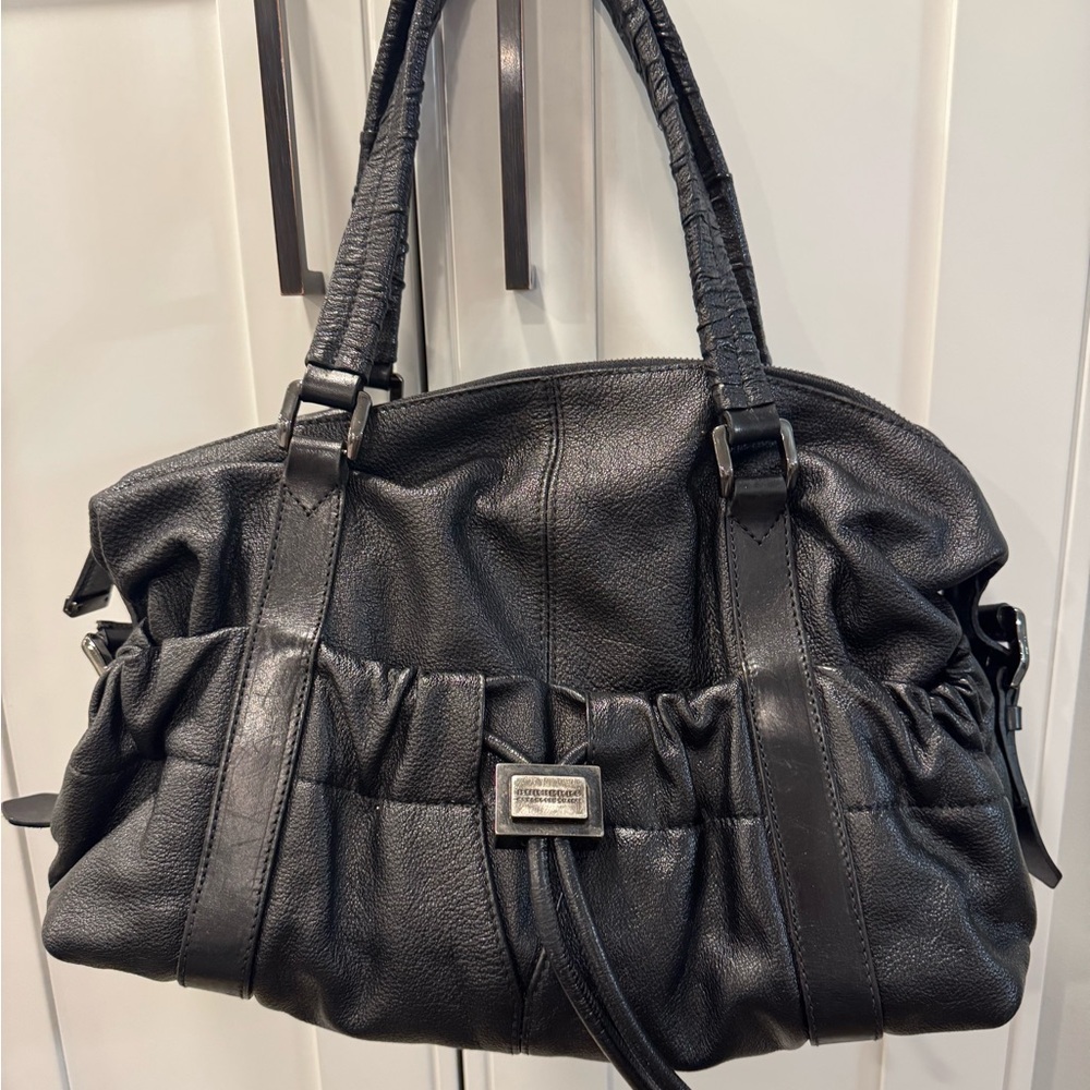 Burberry Curzon Hobo Leather Satchel Shoulder Bag Black